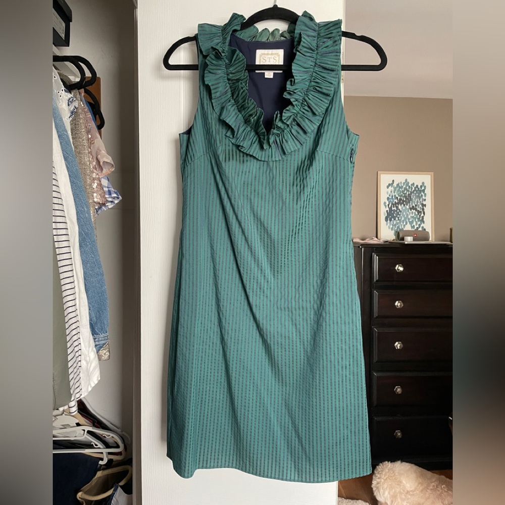 Sail to Sable Teal Ruffle Neck Mini Dress